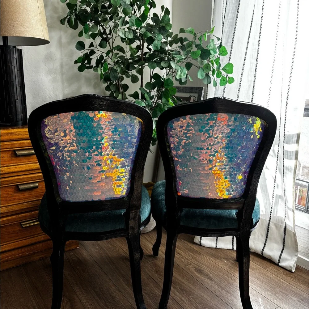 Elegant Teal and Black Accent Chairs
